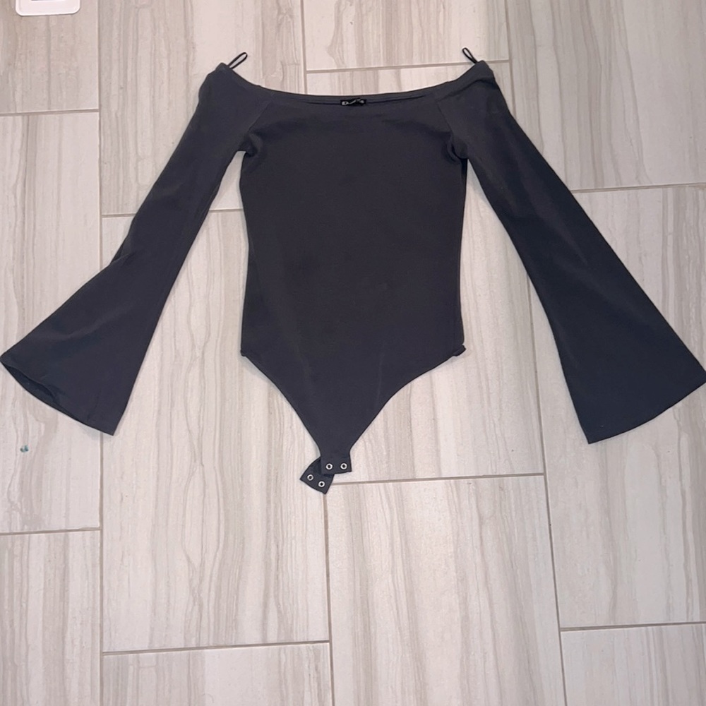 Express Dark Grey Bell Sleeve Bodysuit